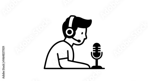 Streamer with headset black and white icon