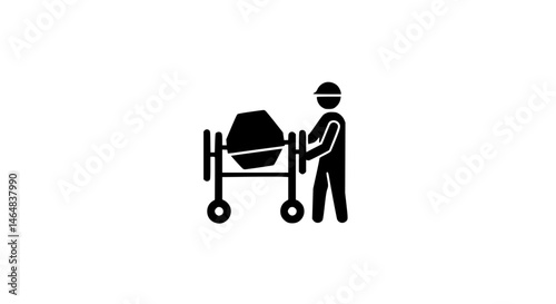 Worker mixing concrete black and white icon