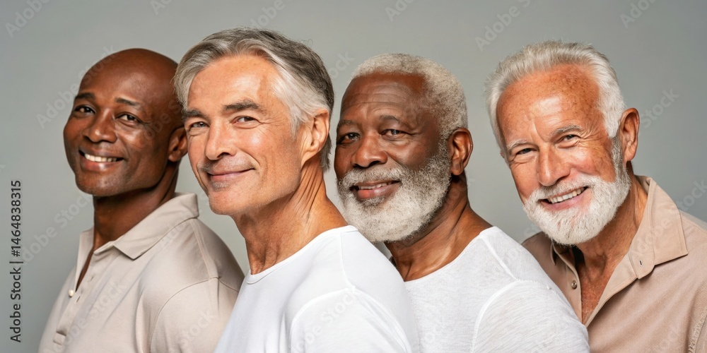 Fototapeta premium Diverse group of handsome elderly men showcasing their natural glowing skin