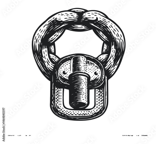 Vintage Engraving of a Chain Link with a Locking Mechanism Design