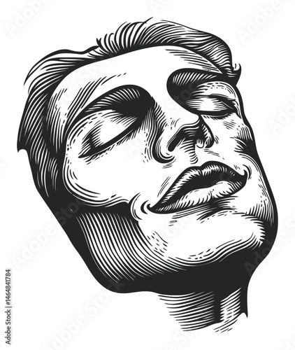 Detailed Engraving of a Serene Face in Black and White Art Style
