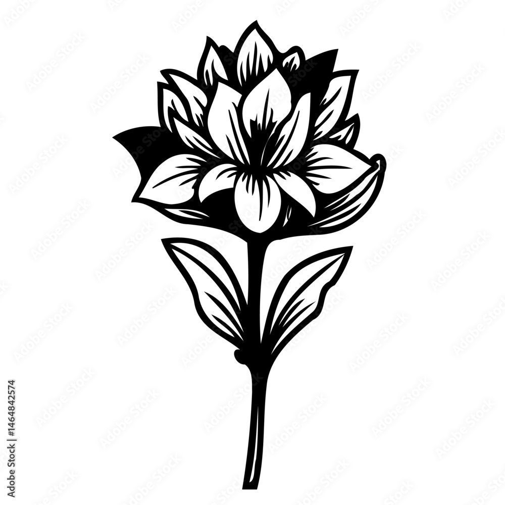 Elegant monochrome flower silhouette: A refined botanical representation artwork Elegant monochrome flower silhouette: A refined botanical representation artwork