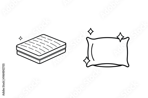 Clean mattress and pillow icons representing sleep comfort and bedroom relaxation lifestyle