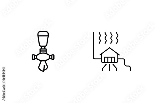 Simple illustrated icons depicting water aeration systems and home heating ventilation
