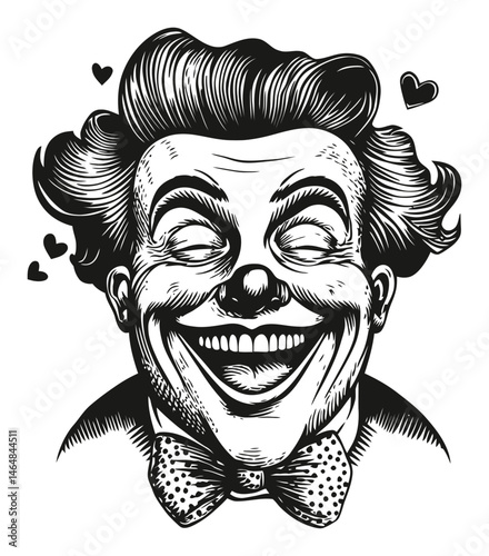 Vintage Happy Clown Engraving with Joyful Expression and Smiles