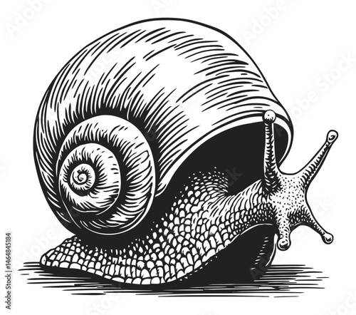Detailed Engraving of a Snail Shell in Artistic Style