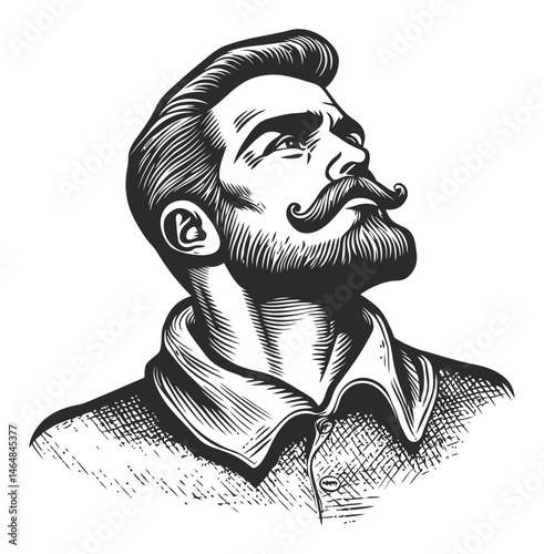 Detailed Vintage Engraving of a Confident Man with a Mustache