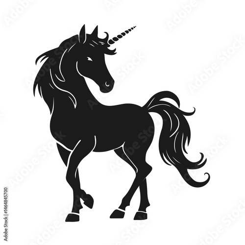 Elegant unicorn silhouette with flowing mane and tail, unicorn silhouette, fantasy horse