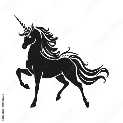 Elegant unicorn silhouette with flowing mane and tail, unicorn silhouette, fantasy horse