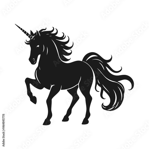 Elegant unicorn silhouette with flowing mane and tail, unicorn silhouette, fantasy horse