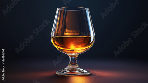 Glass of cognac with golden hues resting on a dark background for a refined and elegant setting