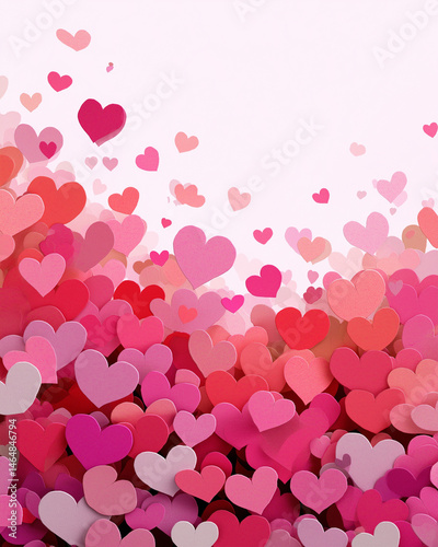 Cute heart arrangement positioned at the bottom of the image, leaving the top half empty for text placement, colorful gradient hearts from red to pink, clean vector art style, minimalist design