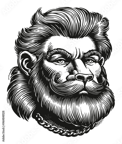 Detailed Black and White Engraving of a Regal Lion Head Art