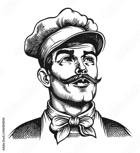 Vintage Engraving of a Chef with Mustache in Classic Style