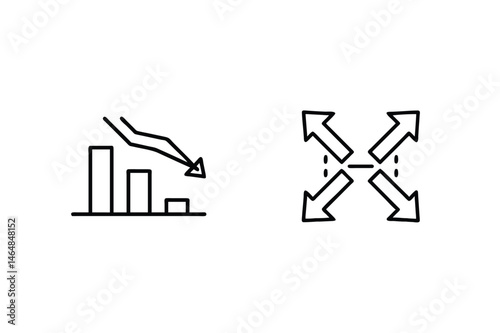Financial downturn and expansion illustration showing decreasing trend and growth direction