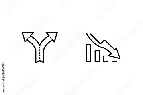 Illustration depicting choices and economic downturn in minimalist line art style