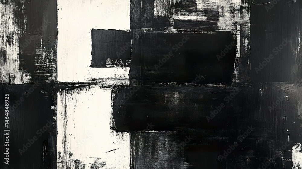 Fototapeta premium Artistic black ink block print texture with abstract rectangular layering
