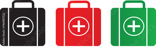set of First aid box red icons set . medical bag icon, Medical briefcase sign button symbol background.
