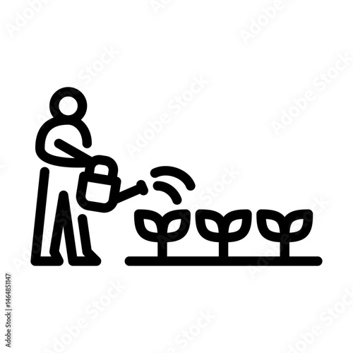 farmer watering plant outline icon. farm activity line art illustration.