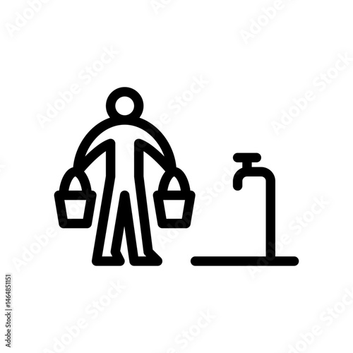 farmer picking up water outline icon. farm activity line art illustration.