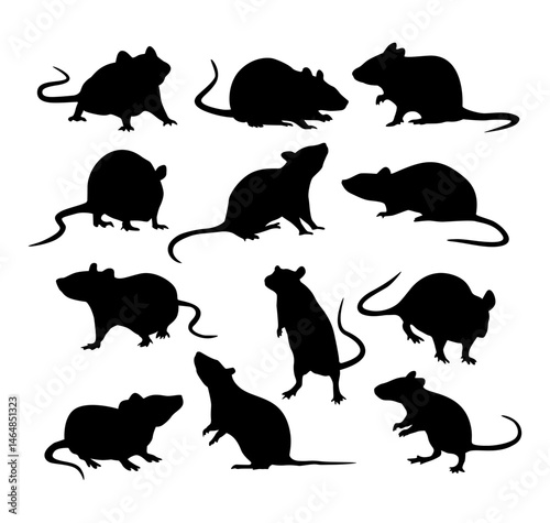 collection of mouse and rat black silhouettes