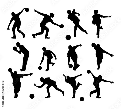 vector collection of bowling silhouettes