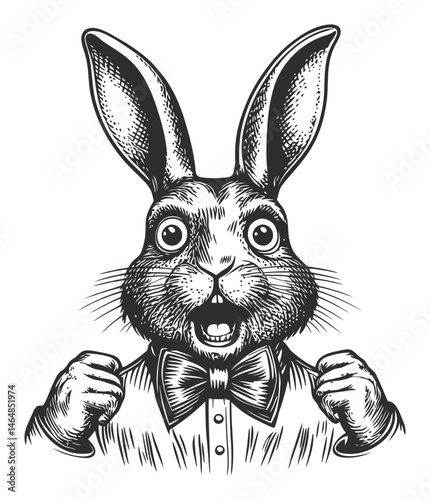 Vintage Engraving of a Rabbit in a Bow Tie, Art Illustration