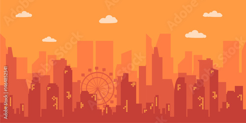 sunset cityscape silhouette scene image vector
