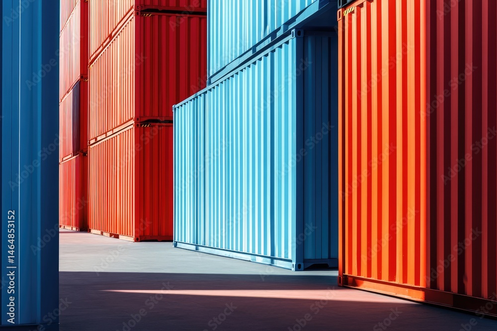 Stacked shipping containers in vibrant colors Stacked shipping containers in vibrant colors