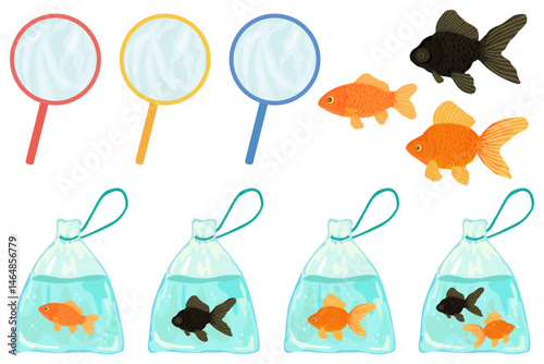 金魚すくいのイラストセット ベクター素材
