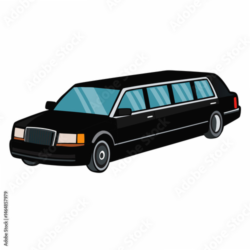 Premium luxury limousine car black color. Isolated vector illustration on white background