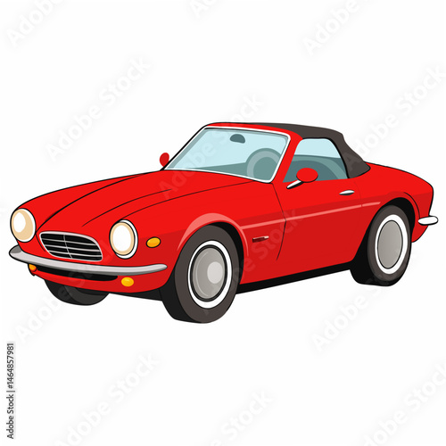 Red cabriolet car isolated. Vector illustration isolated on white background. Side view