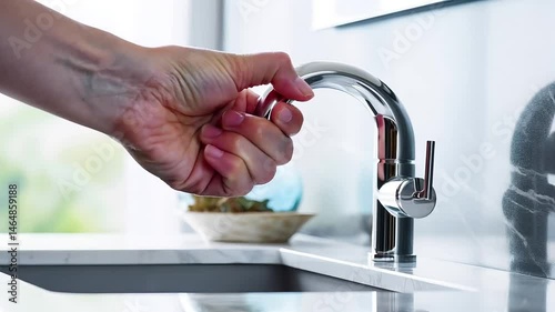 Exploring modern kitchen design with elegant faucet and flowing water in bright atmosphere