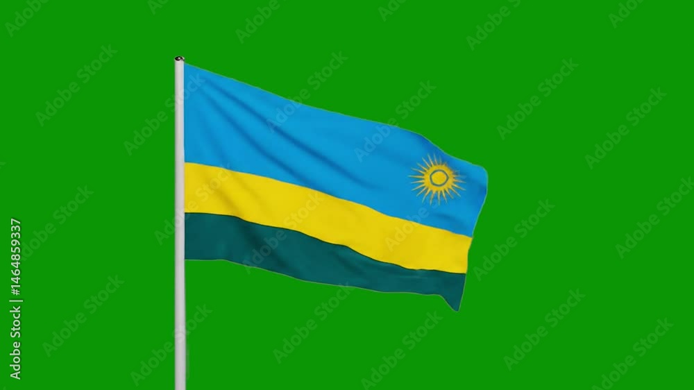 Rwanda flag waving in wind, HD green screen. Free Rwanda flag video with green background. Rwanda national flag waving on pole.