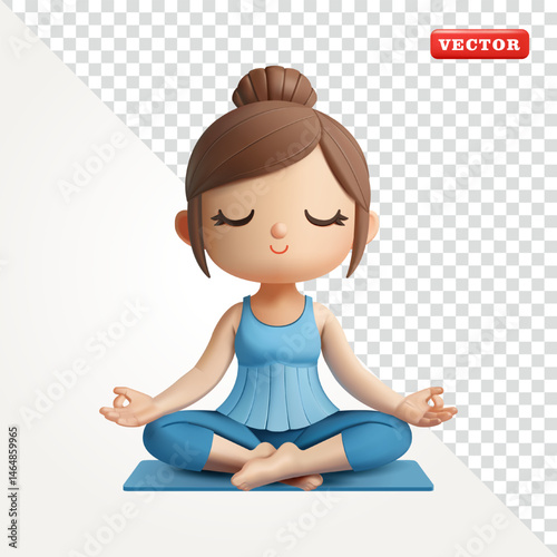 Woman sitting relaxed doing yoga, 3d vector. suitable for health