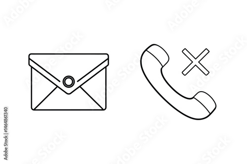 Black outline illustration of envelope and phone symbol communication concept design