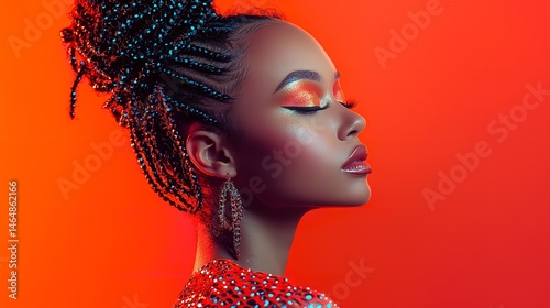 Striking Beauty Portrait of Young Woman with Bold Geometric Makeup