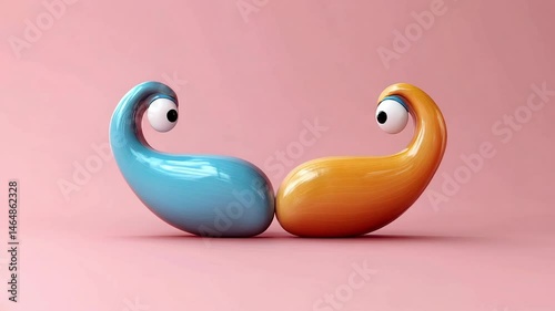 Colorful mustache figurines create a whimsical decor piece in a playful setting