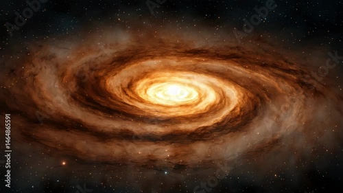 Glowing spiral galaxy with bright star center and swirling dust clouds in deep space