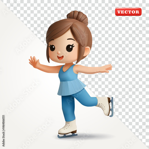 Sport woman playing ice skating, 3d vector. suitable for health