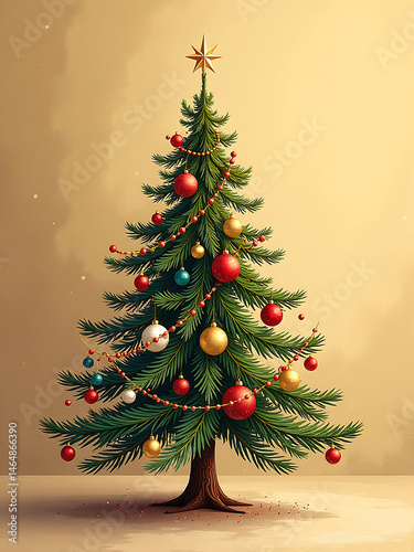 majestic christmas tree stands tall warm golden background adorned intricate ornaments delicate garlands