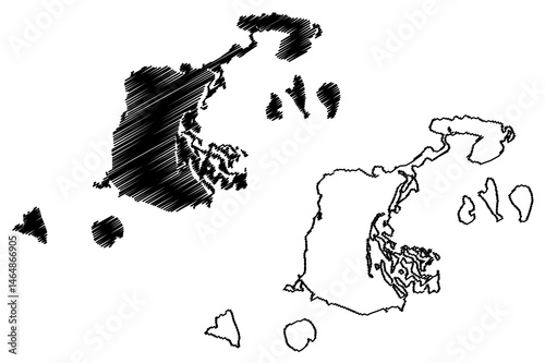 Lake Tengiz (Republic of Kazakhstan) map vector illustration, scribble sketch Teniz koli map
