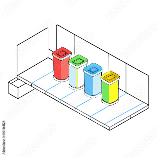 Recycling bins in a minimalist style against a white background  