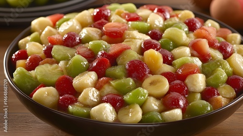 Delicious Fruit Salad with Bananas, Strawberries, Kiwi, and Raspberries