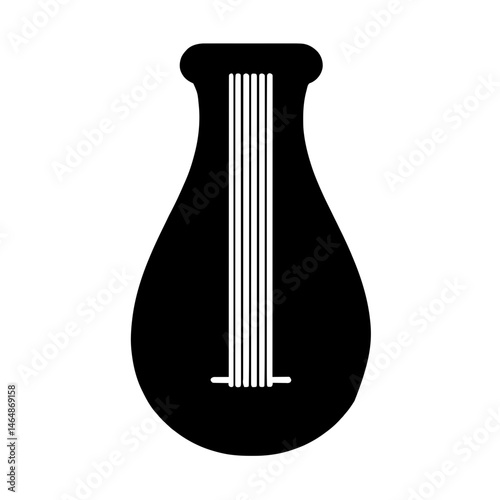 Minimalist black silhouette of a zither on a white background