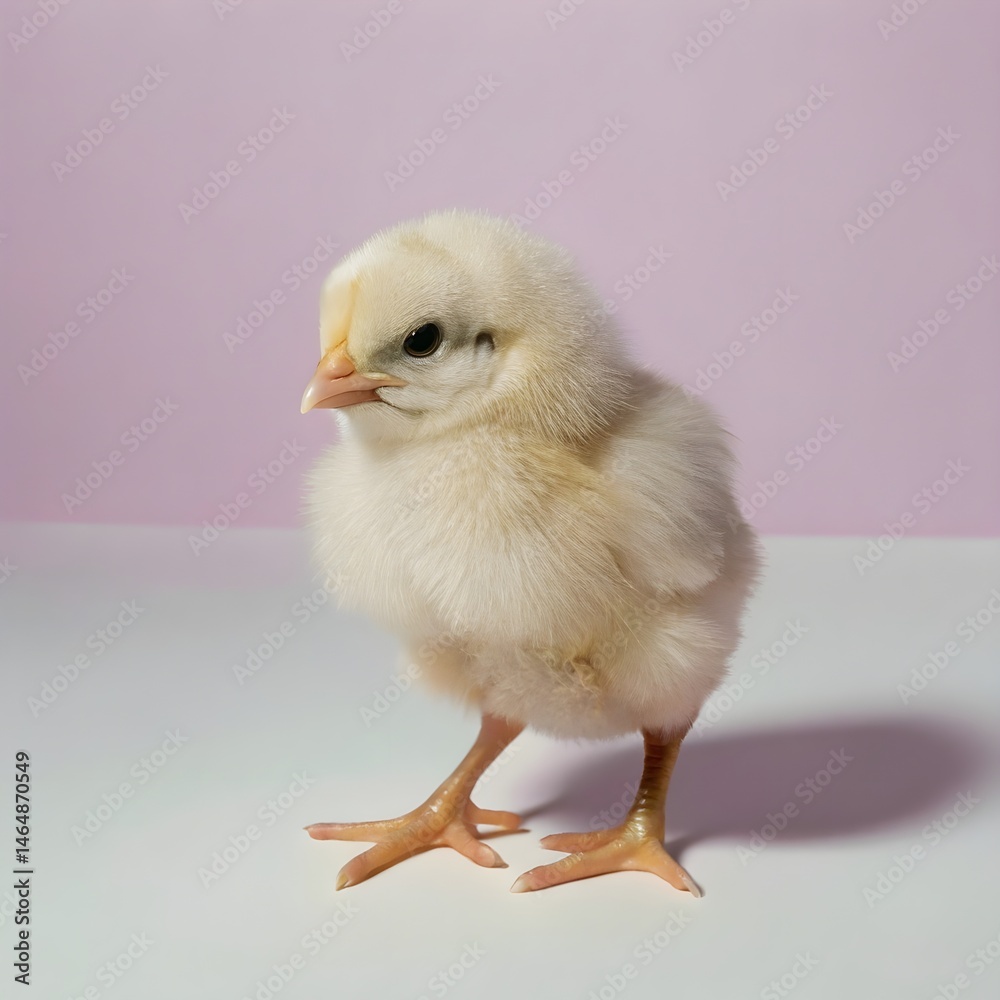 Fototapeta premium Cute Yellow Baby Chick Isolated on White. Fluffy Newborn Chicken Chick. Small Yellow Chick Standing