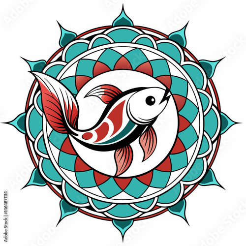 Minimal Koi Fish Mandala Vector on White