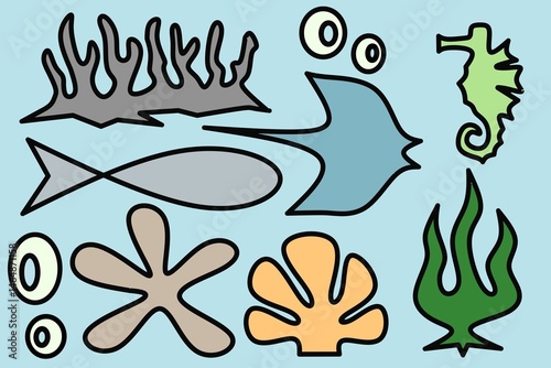 Sea life design vector on colorful design,ocean life design image,marine biota wallpaper design, underwater design illustration on colorful background 