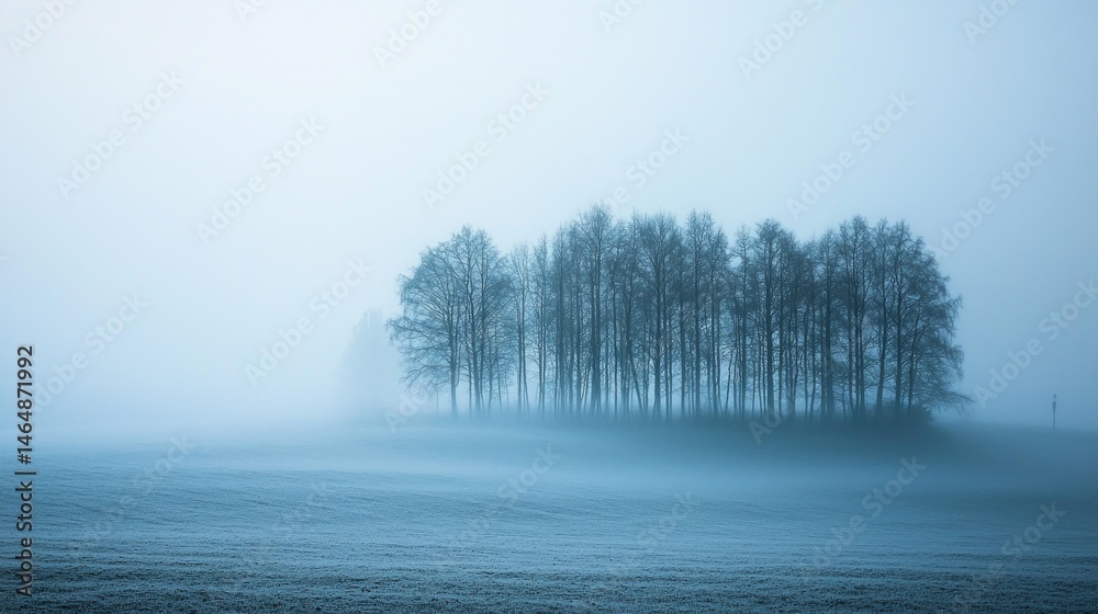 Fototapeta premium Misty winter landscape with trees.
