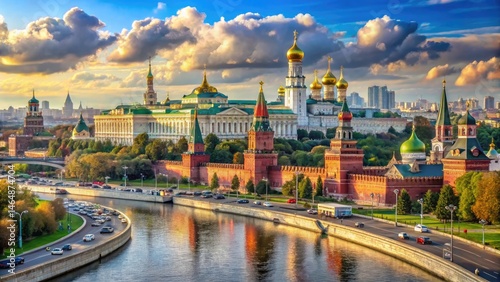 Beautiful panorama of moscow kremlin and surrounding architecture captured during golden hour